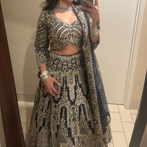 Heavy Bridal Navy and Gold Embroidered lehenga